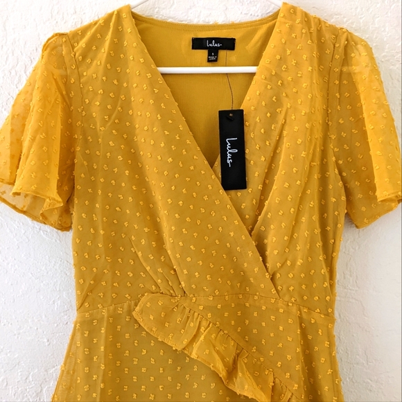 Mustard yellow ruffled midi dress - Picture 3 of 12